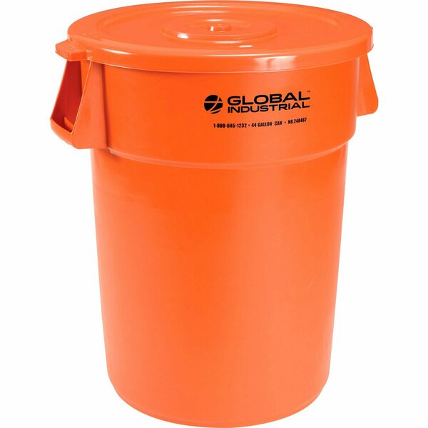 Global Industrial Plastic Trash Can with Lid, 44 Gallon Bright Orange 240462BORCL